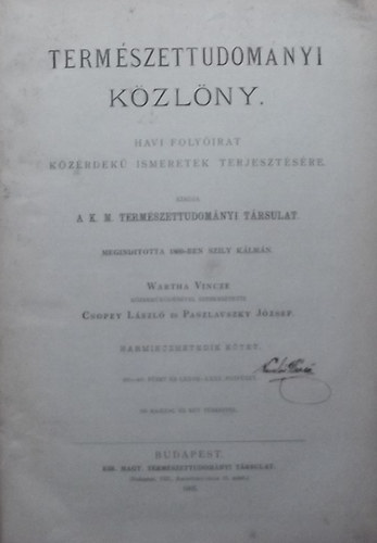 Termszettudomnyi kzlny 1905 (37. ktet)