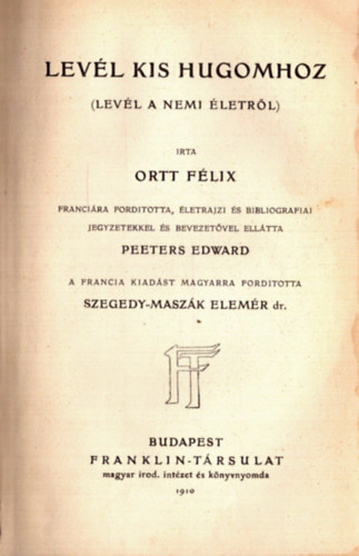 Levl kis hugomhoz (Levl a nemi letrl) (1910)