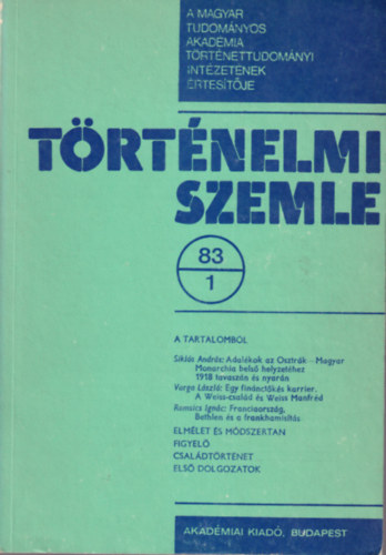 T�rt�nelmi Szemle 1983 1, 2, 3-4. sz�mok