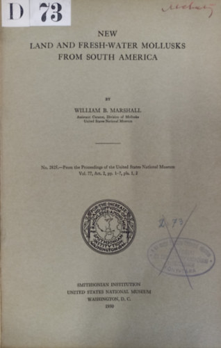 William B. Marshall - New Land and Fresh-Water Mollusks from South America