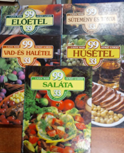 5db 99 étel 33 színes ételfotóval könyvcsomag :Húsétel / Vad- és halétel /Saláta/Előétel/Sütemény és torta