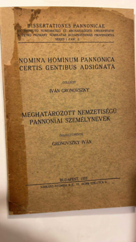 Meghat�rozott nemzetis�g� pannoniai szem�lynevek Diss.Pann. Fasc.2.