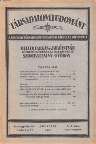 Trsadalomtudomny - A Magyar Trsadalomtudomnyi Trsulat folyirata 11. vf. 3-4. szm (1931)