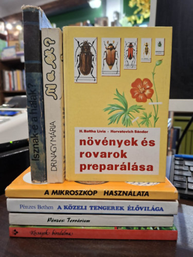 7 k�tetes biol�gia K�NYVMENT� AJ�NLAT: N�v�nyek �s rovarok prepar�l�sa, Mi a sejt?, Isznak-e a halak?, A mikroszk�p haszn�lata, A k�zeli tengerek �l�vil�ga, Terr�rium, K�csagok birodalma