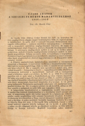 jabb adatok a szegedi Fehrt madrvilghoz 1949-1953.