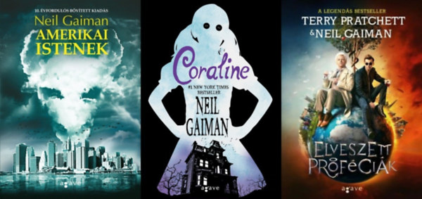 Terry Pratchett Neil Gaiman - 3 db Neil Gaiman fantasy reg�ny: Coraline + Amerikai istenek + Elveszett pr�f�ci�k