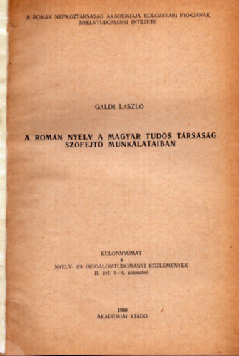 A romn nyelv a Magyar Tuds Trsasg szfejt munklataiban