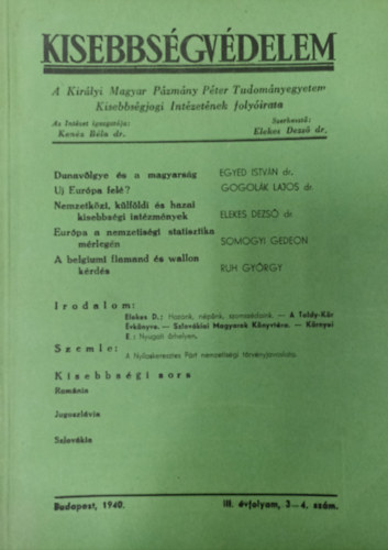 Kisebbsgvdelem III.vfolyam, 1-2. szm 1940