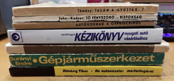 7 db Aut s javtsa: Auts mindentud; Autsoknak a gpkocsikrl; Az autvezets mesterfogsai; Gpjrmszerkezet; J fnyszr - Biztonsg; Rendhagy kziknyv nyugati aut vsrlshoz; Taln a gyjts...?