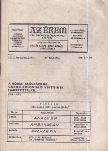 Az rem - kzlemnyek az remgyjts krbl XXII. vfolyam 1966 (37-38.szm)