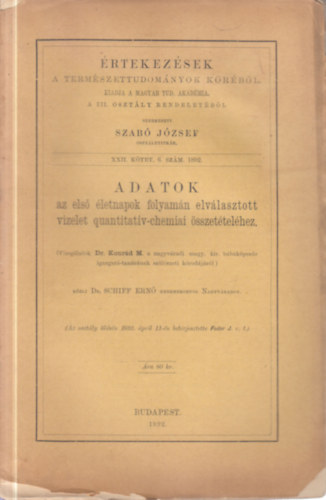 Adatok az els� �letnapok folyam�n elv�lasztott vizelet quantitat�v-chemiai �sszet�tel�hez