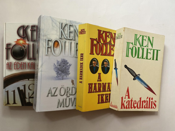 4 DB KEN FOLLETT KTET: 1.	A HARMADIK IKER 2.	A KATEDRLIS 3.	AZ DEN KALAPCSA 4.	AZ RDG MVE