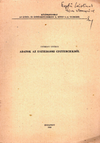 Adatok az esztergomi ciszterciekr�l-dedik�lt-k�l�nlenyomat