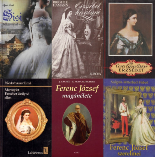 6 db k�nyv Erzs�bet kir�lyn�r�l (Sisir�l): Erzs�bet + Sisi titkos szerelme + Erzs�bet kir�lyn� + Mer�nylet Erzs�bet kir�lyn� ellen + Ferenc J�zsef szerelmei + ,,...�n�knek persze k�nny�, be�lhetnek egy k�v�h�zba..." - Fer
