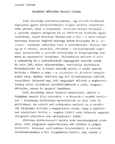 Vajansky m�veinek magyar vil�ga