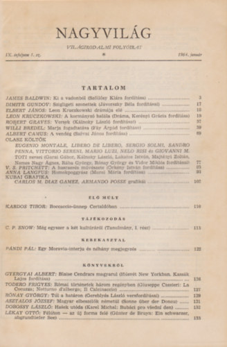 Kardos Lszl  (fszerk.) - Nagyvilg (Vilgirodalmi folyirat) I-II., IX. vf. 1-12. szm, 1964 (kt ktetben)