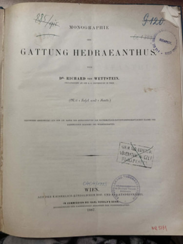 Richard von. Wettstein - Monographie der Gattung Hedraeanthus.