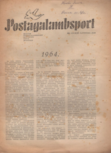 Postagalambsport 1964. X. �vfolyam janu�r-okt�ber, december (11 sz�m)