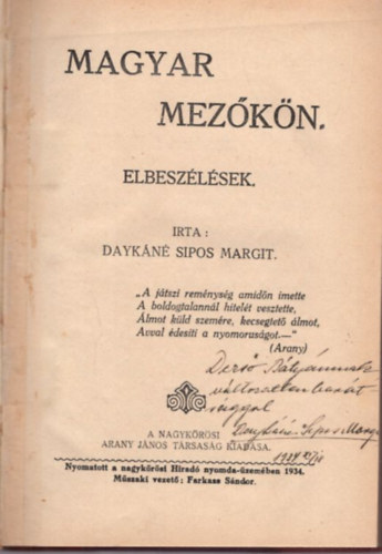 Magyar mezkn - elbeszlsek- dediklt