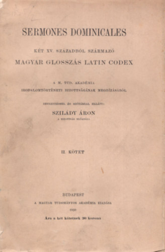 Kt XV. szzadbl szrmaz magyar glosszs latin codex