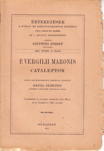 Némethy Geyza - P. Vergilii Maronis Catalepton