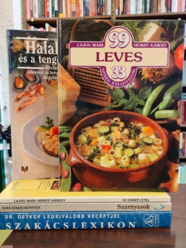 Frank Júlia  Hemző,Károly -Lajos,Mari (szerk.) - Gasztronómia könyvcsomag 5 darabos KÖNYVMENTŐ AJÁNLAT: Szárnyasok /levesek,előételek,kedvelt főételek..., Szakácslexikon (Dr. Oetker legkiválóbb receptjei), 99 leves 33 színes ételfotóval, 99 ünnepi étel, Halak, rákok és a tenger
