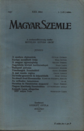 Magyar Szemle 1937. jnius XXX. ktet 2. (118) szm