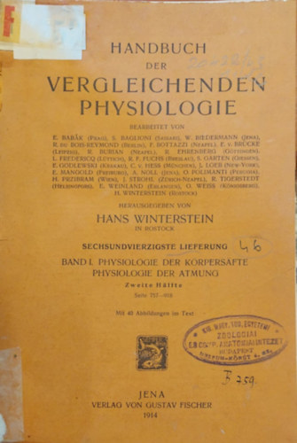 Handbuch der Verlaeichenden Physiologie (sszehasonlt lettan kziknyve nmet nyelven)