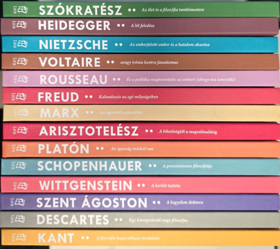14 db A vil�g filoz�fusai: Sz�krat�sz, Heidegger, Nietzsche, Voltaire, Rousseau, Freud, Marx, Arisztotel�sz, Plat�n, Schopenhauer, Wittgenstein, Szent �goston, Descartes, Kant