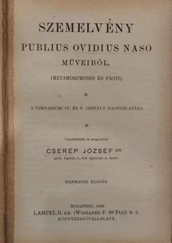 Szemelveny Publius Ovidius Naso mveibl