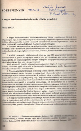 A magyar irodalomtudomnyi szlavisztika cljai s perspektvi - Folklr, folklorisztika s etnolgia 78. - dediklt - klnlenyomat