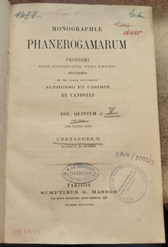 Casimir De Candolle Alphonse De Candolle - Monographiae phanerogamarum : Prodromi nunc continuatio, nunc revisio