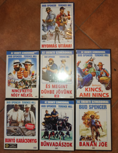 7 DVD Bud Spencer fszereplsvel: Buny karcsonyig, Bnvadszok, Bann Joe, Nincs kett ngy nlkl, s megint dhbe jvnk, Kincs, ami nincs, Nyoms utna!