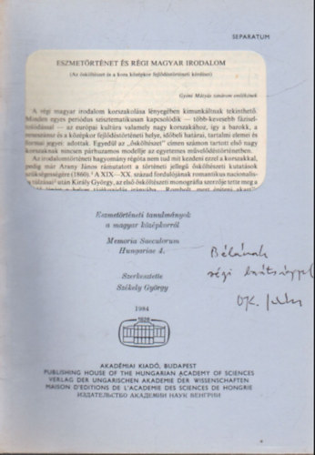 Eszmet�rt�net �s r�gi magyar irodalom - K�l�nlenyomat - Dedik�lt