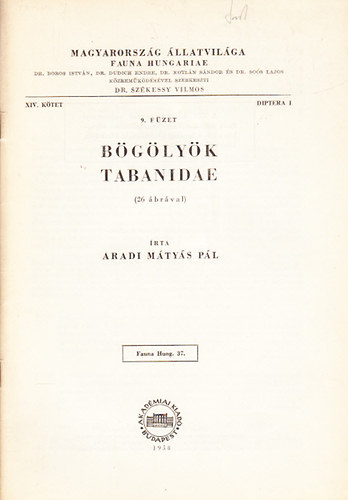 Bglyk - Tabanidae (Magyarorszg llatvilga - Fauna Hungariae 37. XIV. ktet, Diptera I., 9. fzet)