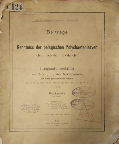 Kenntniss der pelagischen Polychaetenlarven - A nylt tengeri lrvk ismerete nmet nyelven 1903.