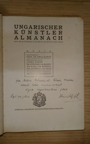 dr. Julius V�s�rhelyi - Ungarischer K�nstler Almanach DEDIK�LT