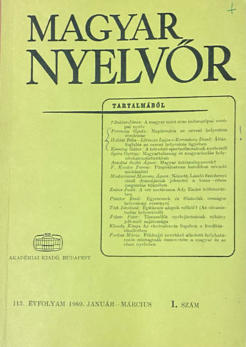 Magyar Nyelvr 113. vf. 1989. 1-4. szm (teljes)