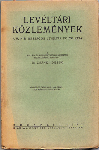 Levltri kzlemnyek - 4. vf. 1-4.szm (1926. mrcius-december)