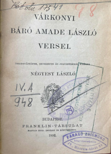 Vrkonyi br Amade Lszl versei (Olcs knyvtr)