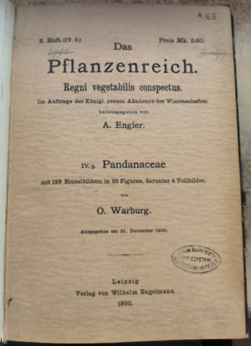 Das Pflanzenreich - Regni vegetabilis conspectus IV. 9. Pandanaceae ("A nvnyvilg - Csavarplmaflk" nmet nyelven) (1900)