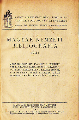 Magyar nemzeti bibliogrfia 1941