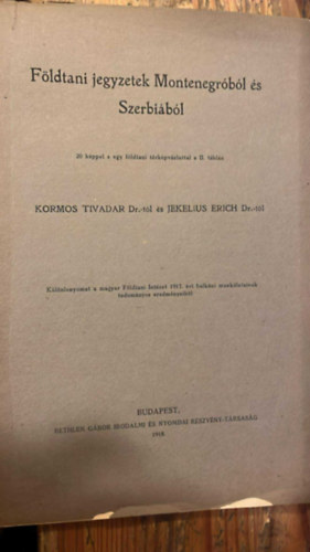 F�ldtani jegyzetek Montenegr�b�l �s Szerbi�b�l