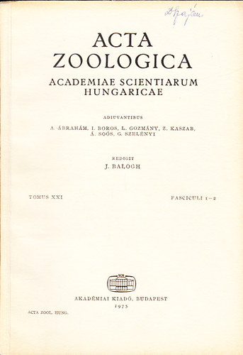 Acta Zoologica (A Magyar Tudomnyos Akadmia zoolgiai kzlemnyei - Academiae Scientiarum Hungaricae) (Tomus XXI., Fasciculi 1-2.)