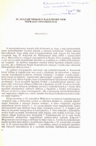 19. szzadi miskolci kalendriumok nprajzi vonatkozsai (dediklt)