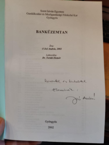 Bankzemtan (Szent Istvn Egyetem, Gazdlkodsi s Mezgazdasgi Fiskolai Kar, Gyngys)