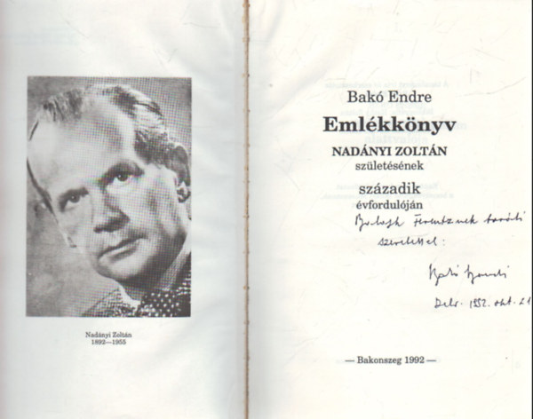 Emlkkny Nadnyi Zoltn szletsnek szzadik vforduljn