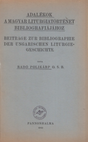 Adalkok a magyar liturgiatrtnet bibliogrfijhoz