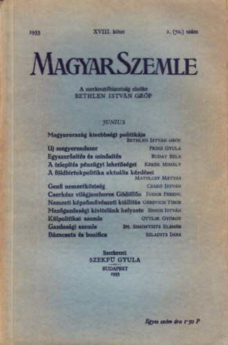 Magyar Szemle 1933. jnius XVIII. ktet 2. (70.) szm