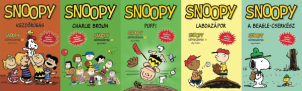 5 db Snoopy kpregny: Kezdrgs + Charlie Brown + Snoopy Puff! + Labdazpor + A beagle-cserksz